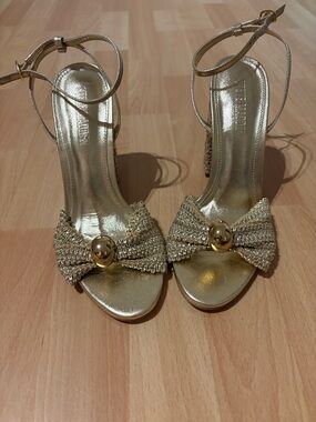 Steve Madden Metallic Gold Bow Ankle-Strap Heels